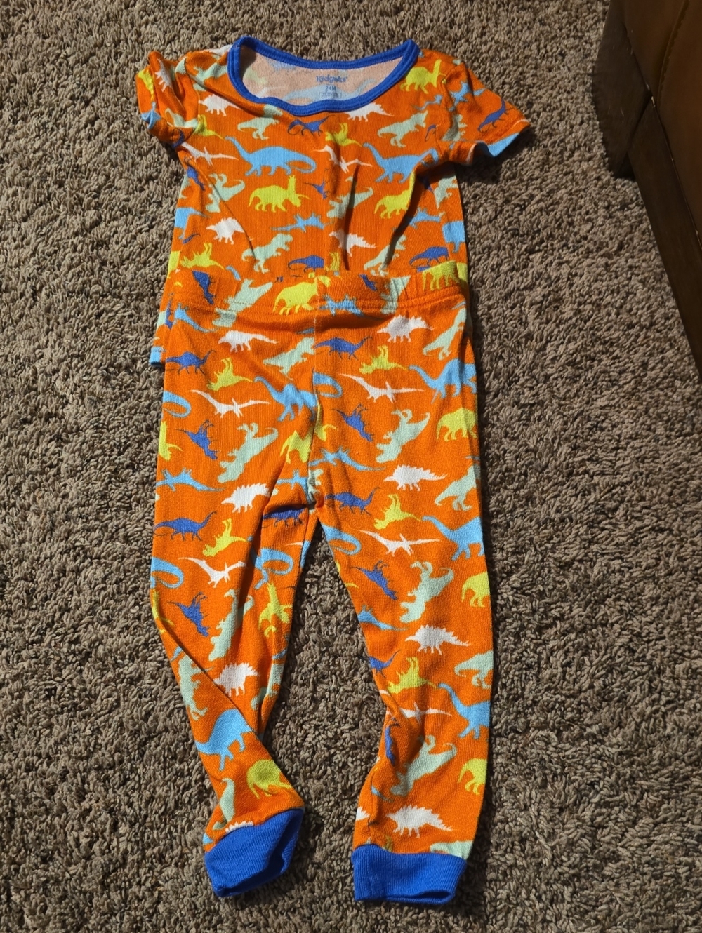 Kids Orange Dinosaur Footed Pajamas